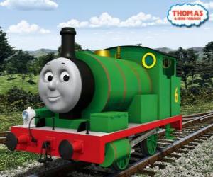 Puzzle Percy, le plus jeune locomotive, le vert et avec le numéro 6. Percy est le meilleur ami de Thomas